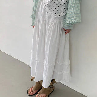 Beel Shirred Lace Elastic Long Skirt