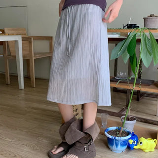 Runoka Striped Elastic Midi Skirt