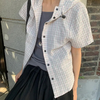 Jedi check hooded short-sleeve shirt