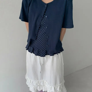 Ticoz Dot Frill Sleeveless Cardigan Set