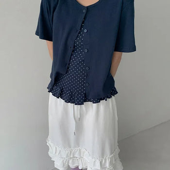 Ticoz Dot Frill Sleeveless Cardigan Set