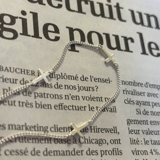 Cross Layered Simple Chain Silver Bracelet