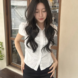 Coco Shirred Short Sleeve Shirt Blouse
