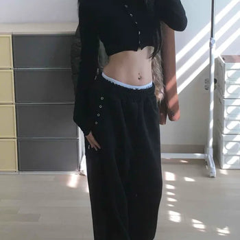 Side Eyelet Back Pocket Loose Fit Straight Jogger Pants