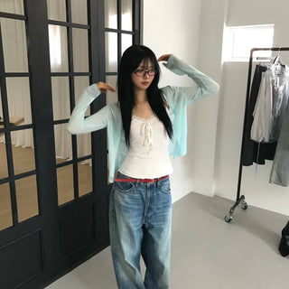 *Sal-anta Item Summer Cardigan*  Mint Lace Ribbon Sleeveless Cardigan Set