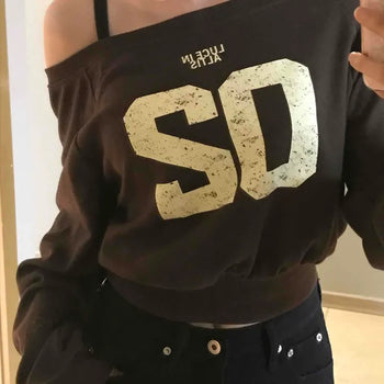 One-Off Shoulder Loose Numbering Lettering Sweatshirt