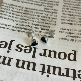 Black Heart Stud Silver Earrings