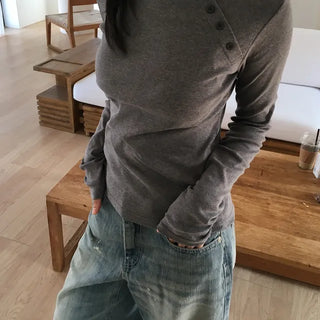 *High Quality* Diagonal Button Stretchy Tee