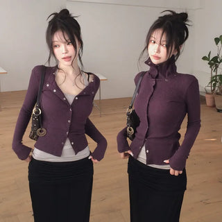 Pult snap collar ribbed cardigan