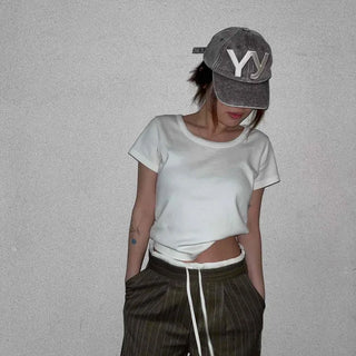 Striped Loose Fit Waist Tie Pintuck Slacks