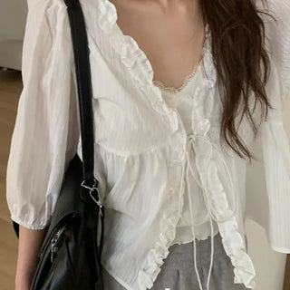 Tiya Frill Ribbon Layered Blouse