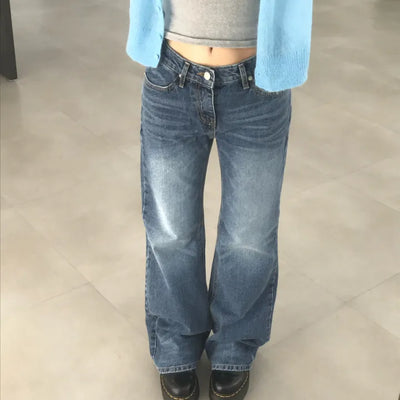 Lize Cat Wool Semi-Wide Denim Pants