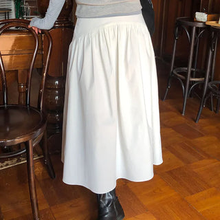 Halo Women's Long Cut-out Frill Loose Fit A-Line Shirred Skirt