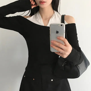 Kiering Halter Off-Shoulder Layered T-shirt