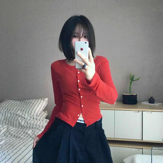 Basic Round Neck Short Slim Cardigan