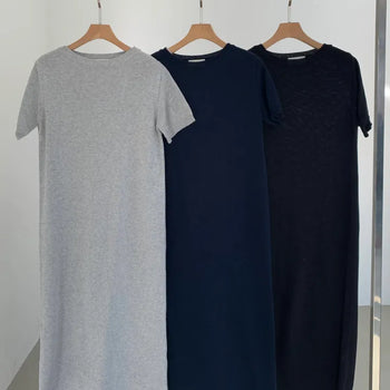 Short-sleeve knit long dress