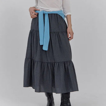 Shower Check Tiered Long Skirt