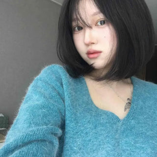 Fluffy V-neck Loose Fit Daily Knit