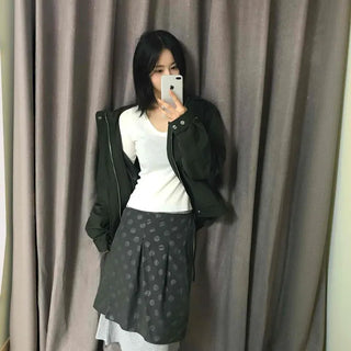 Dot Pintuck Layered Flare Midi Skirt