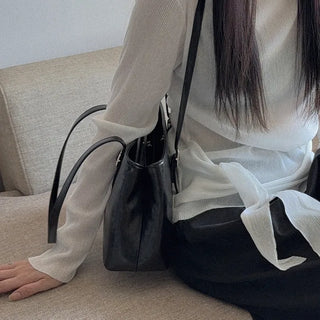 Lien Pleated Tie Top  Lien Pleated Tie Top  Wedding Guest Look Blouse Long Sleeve Scarf See-through Mock Turtleneck Drape Long Sleeve Tee