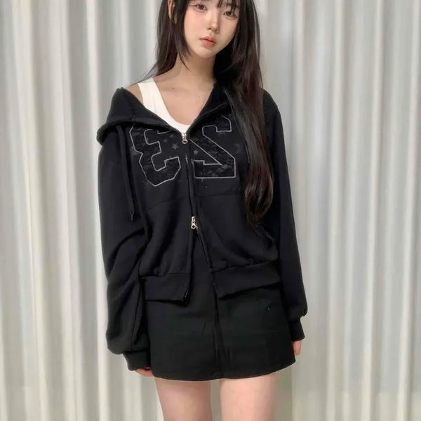 23 Lettering Star Short Zip-Up Hoodie