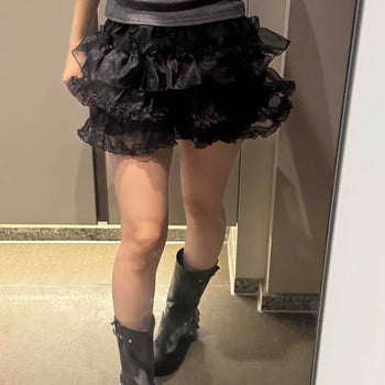 Multi-tiered Shirred Ruffle Tiered Flare Mini Skirt