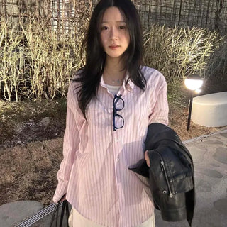 Round Henry Vertical Stripe Pocket Long Sleeve Shirt