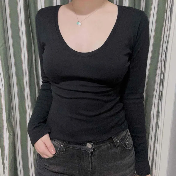 Slim Fit U-Neck Long Sleeve T-Shirt