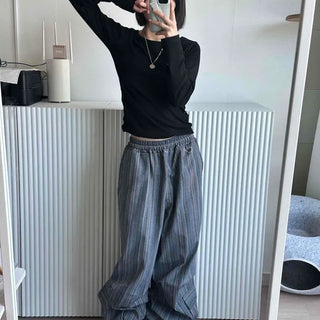 Multi-Stripe Loose Fit Cargo Pocket Long Pants