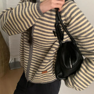Jello Jelly Striped Hooded Knit Zip-Up Cardigan