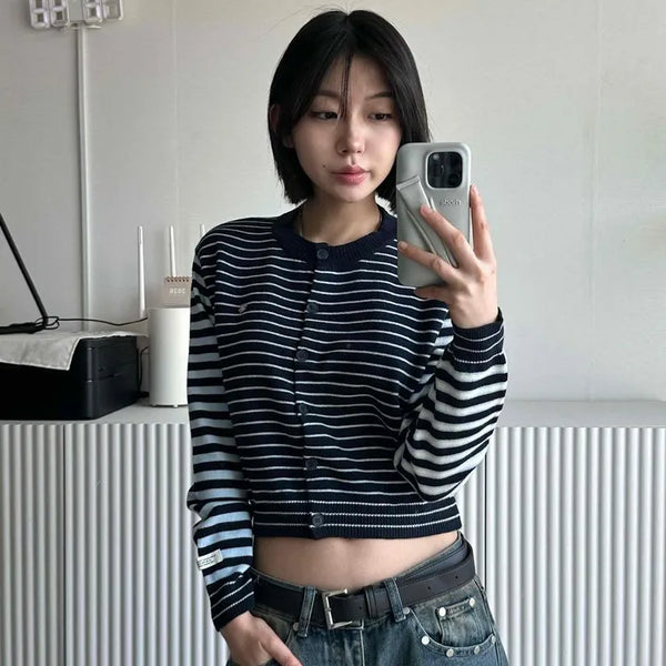 Striped Short Knit Cardigan