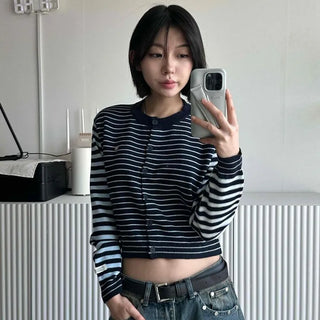 Striped Short Knit Cardigan
