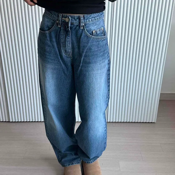 High-waisted Wide Washed Denim Long Pants