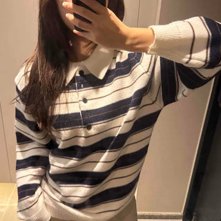 Striped Collared Polo Knit