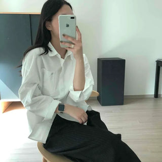 Loose Fit Back Pleated Pocket Collar Shirt