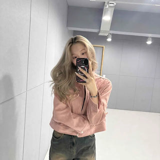Loose Fit Zipper Band Collar Short Jacket