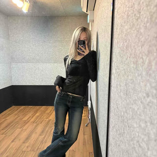 Low-Rise Washed Flare Bootcut Jeans