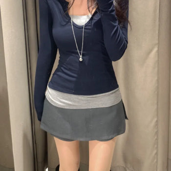 *One-piece* Hayden One-piece Color Block Basic Spring/Autumn Transitional Long Sleeve T-shirt