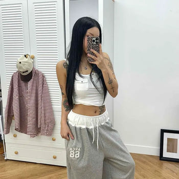 ARCH 68 Lettering Wide Fit Frill Waist Drawstring Training Jogger Pants