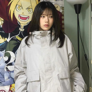 Loose-fit Hooded Flap Pocket Short Windbreaker Jumper