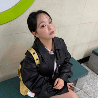 Loose-fit Short Leather Bomber Jacket