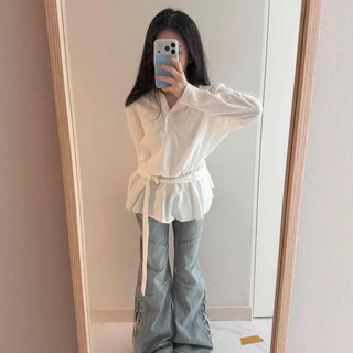 Side Paisley Print Bootcut Denim Pants