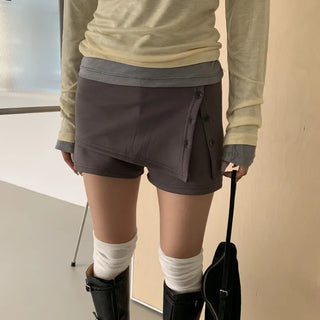 Button Wrap Mini Skirt Pants