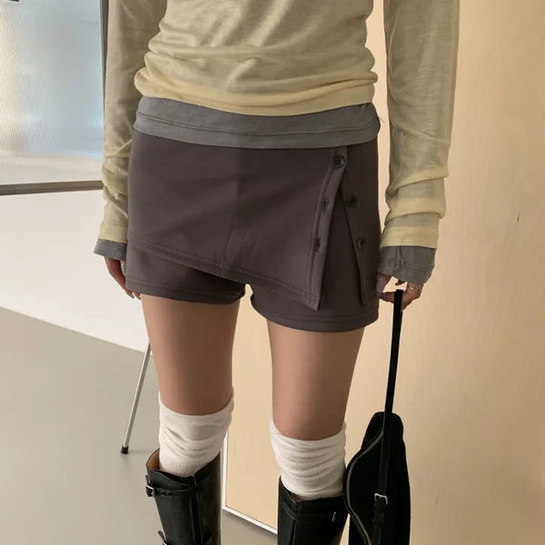 Button Wrap Mini Skirt Pants