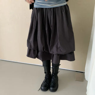 Lulu Double Balloon Midi Cotton Elastic Skirt