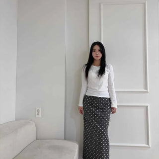 Vintage Washed Dot Straight Long Skirt