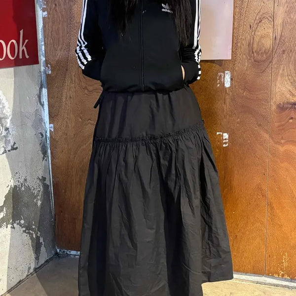 Loose-fit Tiered Long Skirt with String Details