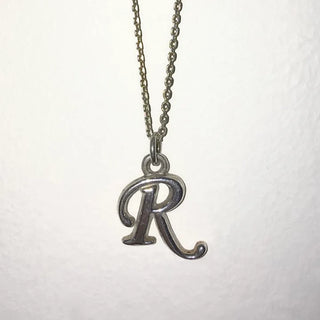 (Silver 925/ A to Z) Alphabet Necklace Silver Long Necklace Antique Cursive