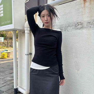 Off-shoulder Layered Slim Short Knit