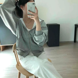 Loose Fit Hooded Zip-Up with Side Pockets